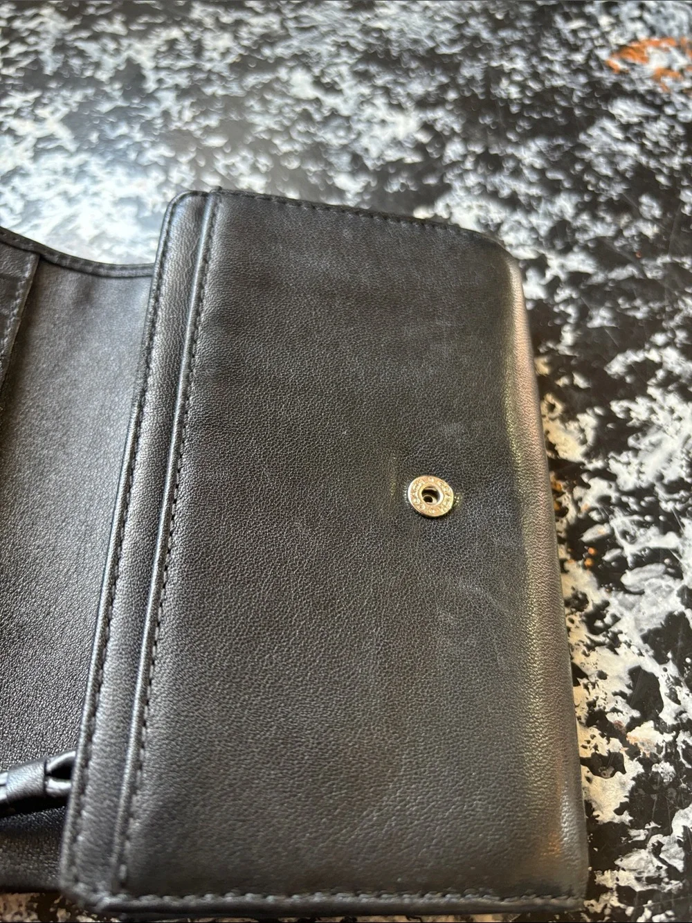 Coach SoHo Pleated Black Leather Wallet with Silver Logo